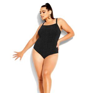 City Chic Black Ribbed One Piece Swimsuit- Size 18W - New with tags!